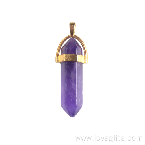 Natural Amethyst Stone Hexagon Gold Healing Pendulum Necklace